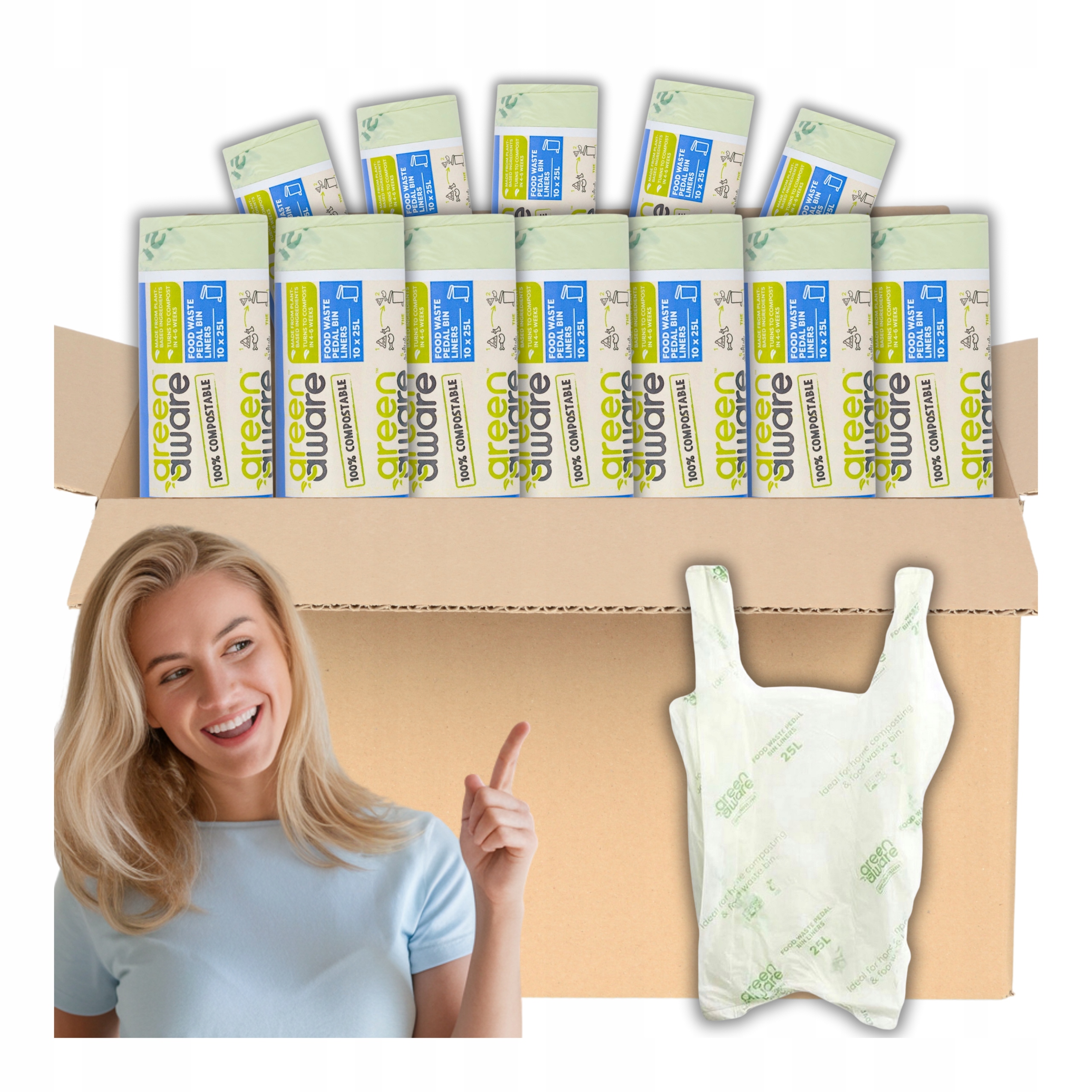 Sáčky na odpadky GreenAware pro třídění Vázané Kompostovatelné 25L 120 Ks