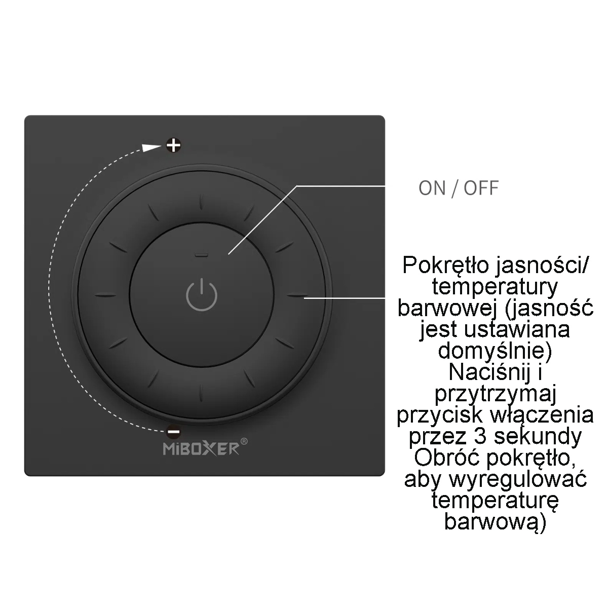 Panel MONO/CCT naścienny z pokrętłem CR2032 K3 Mi-light czarny Kod producenta K3B