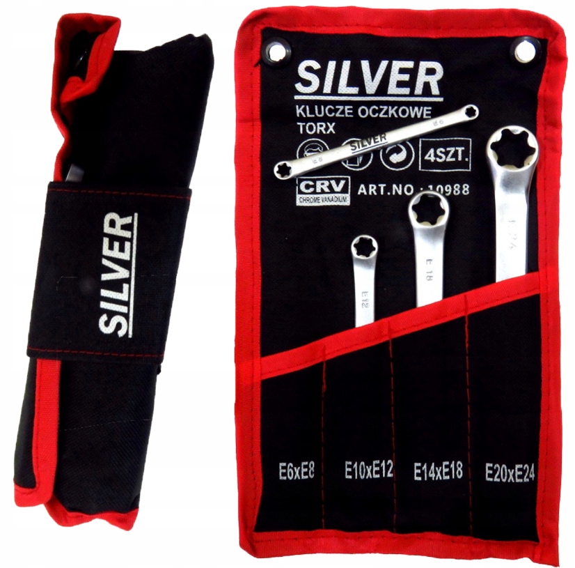 Klucz Klucze Oczkowe e Torx Zestaw 4SZT E6-E24 Etui Płachta Komplet S10988