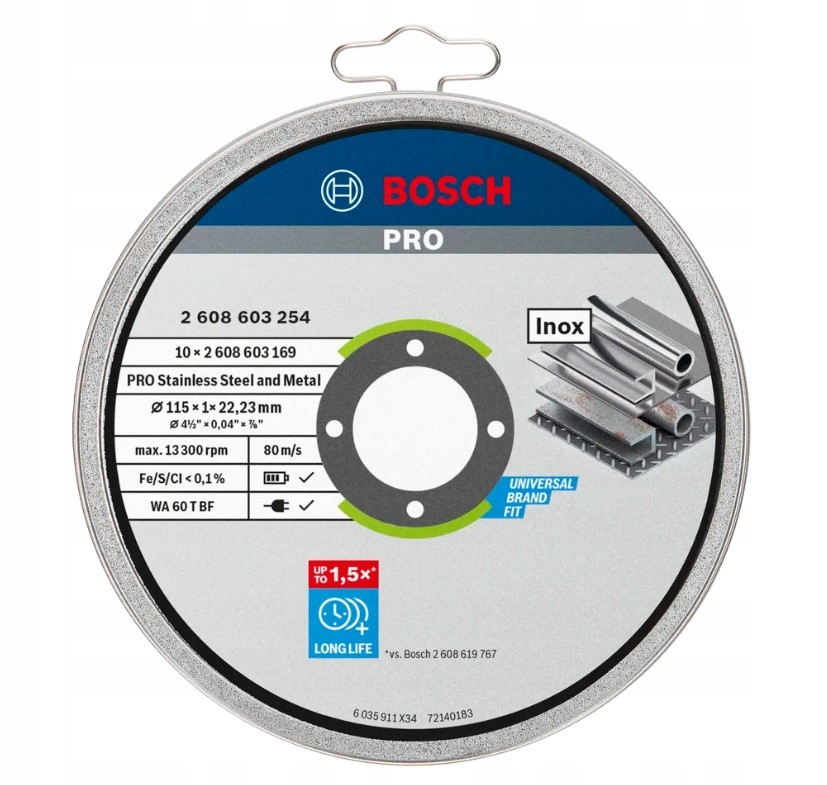 BOSCH TARCZA DO METALU INOX 115x1mm 10szt. Marka Bosch