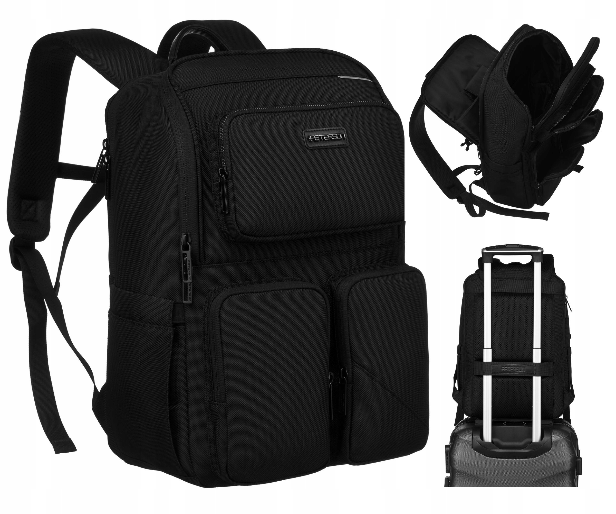 Plecak miejski czarny Peterson do pracy szkoły podróżny na laptopa pojemny