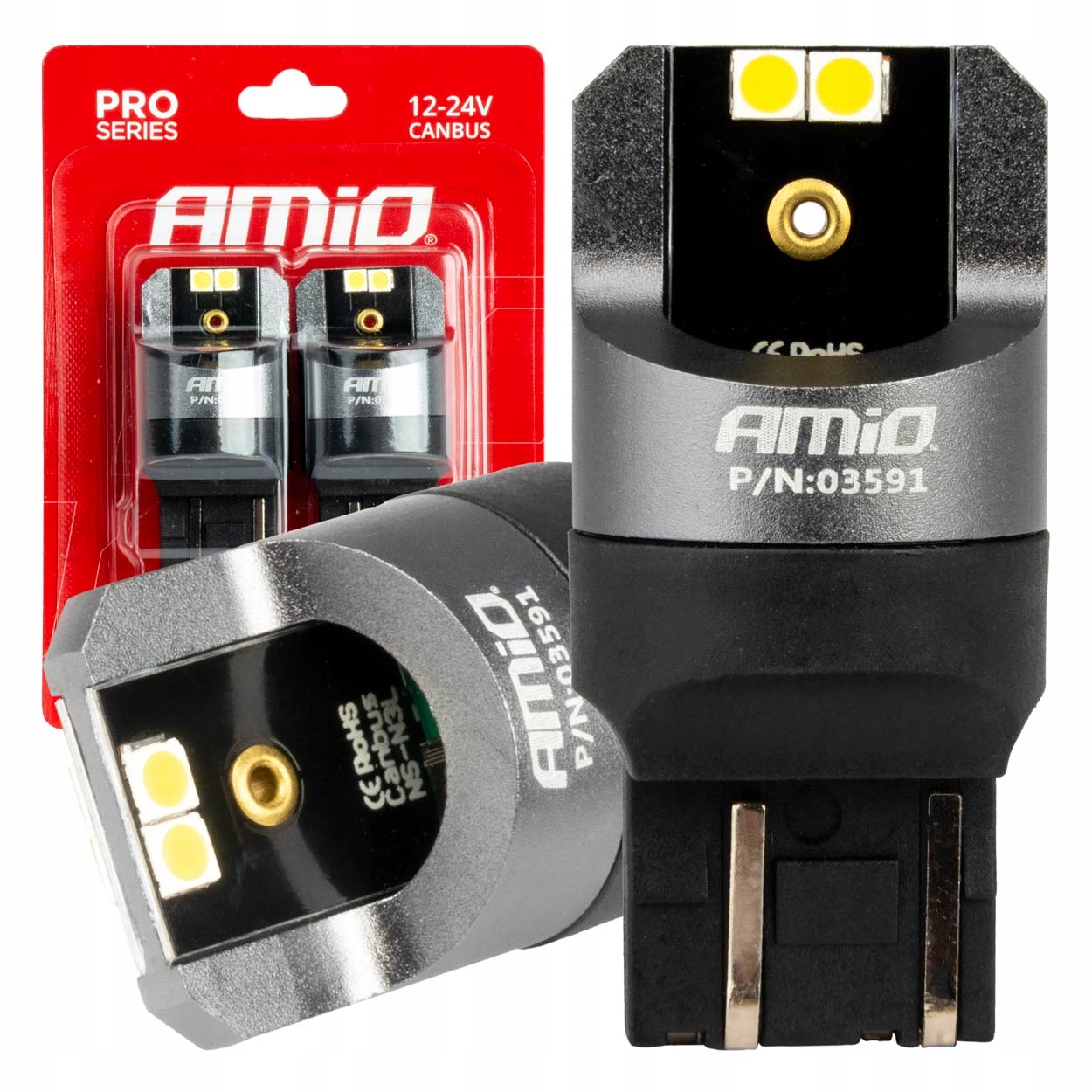 Żarówki Led Canbus seria Pro W21/5W 4x3030 Smd White 12V 24V AMIO-03591
