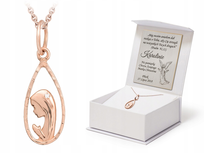 Zlatý Komplet pr. 585 Řetízek Medailon Madona Lžička Brilant 0,01ct 14k