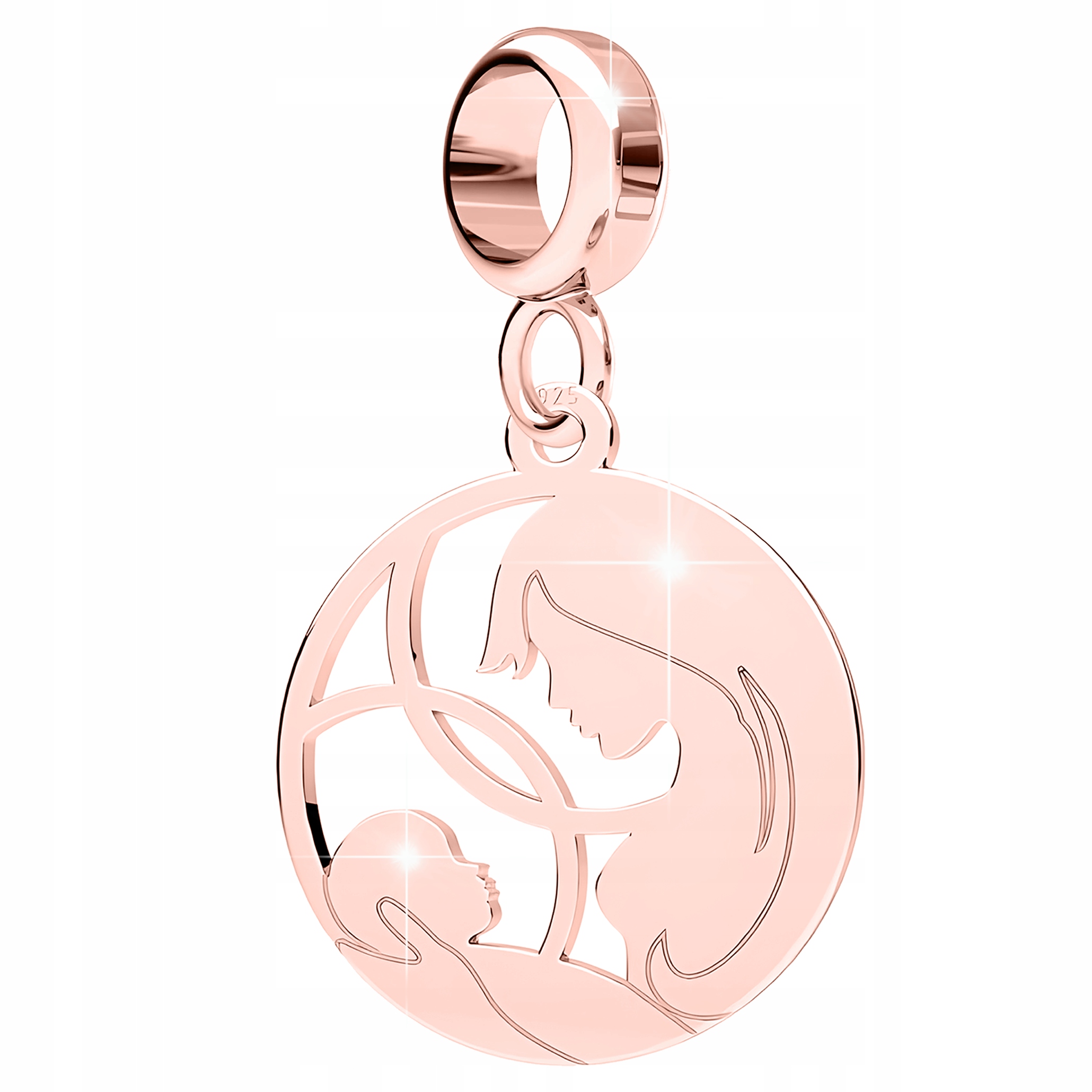 Charms Pozlacený Matka s dítětem Kulatý plech Rodina Stříbro 925