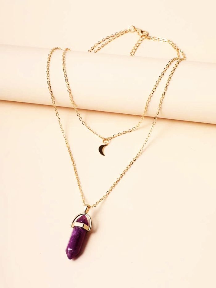 NASZYJNIK KAMIEŃ NATURALNY AMETYST MOON Marka Inna marka