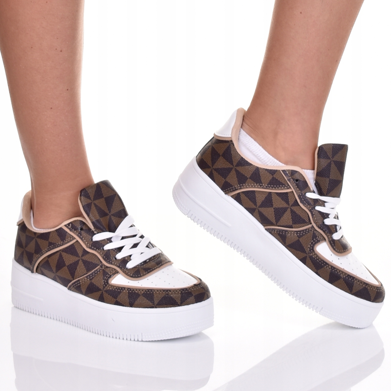 DAMSKIE BUTY SPORTOWE NA PLATFORMIE SKÓRZANE SNEAKERSY Rozmiar 38