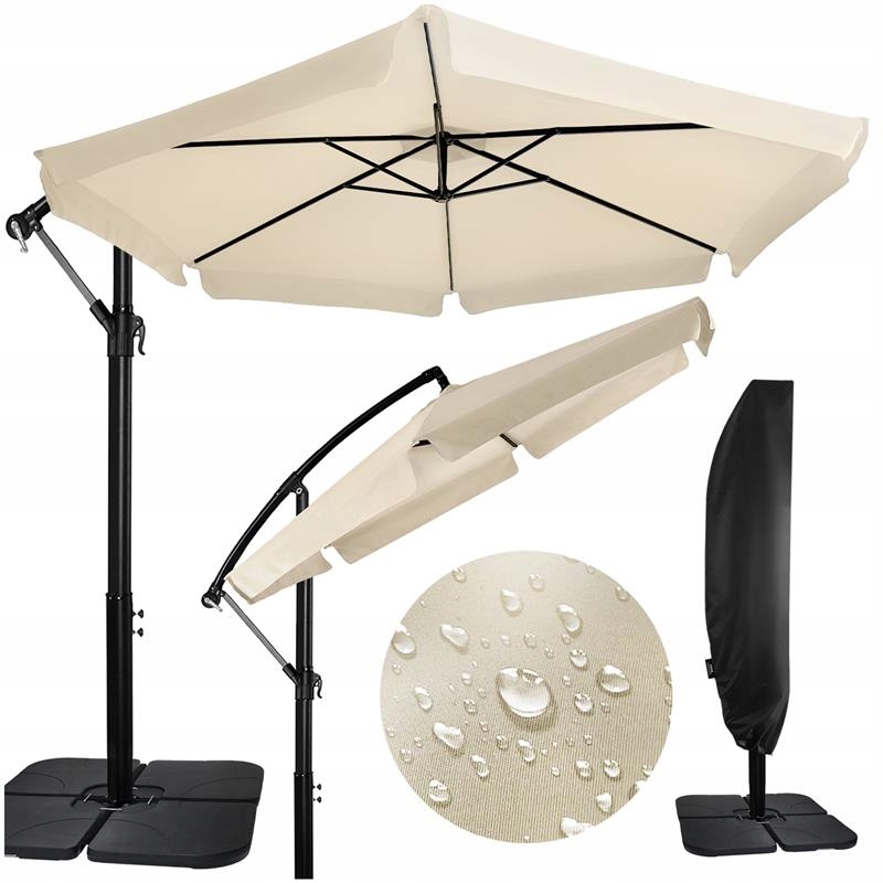 Parasol Ogrodowy Duży Składany Z Wysięgnikiem Falbaną Solidny 350cm