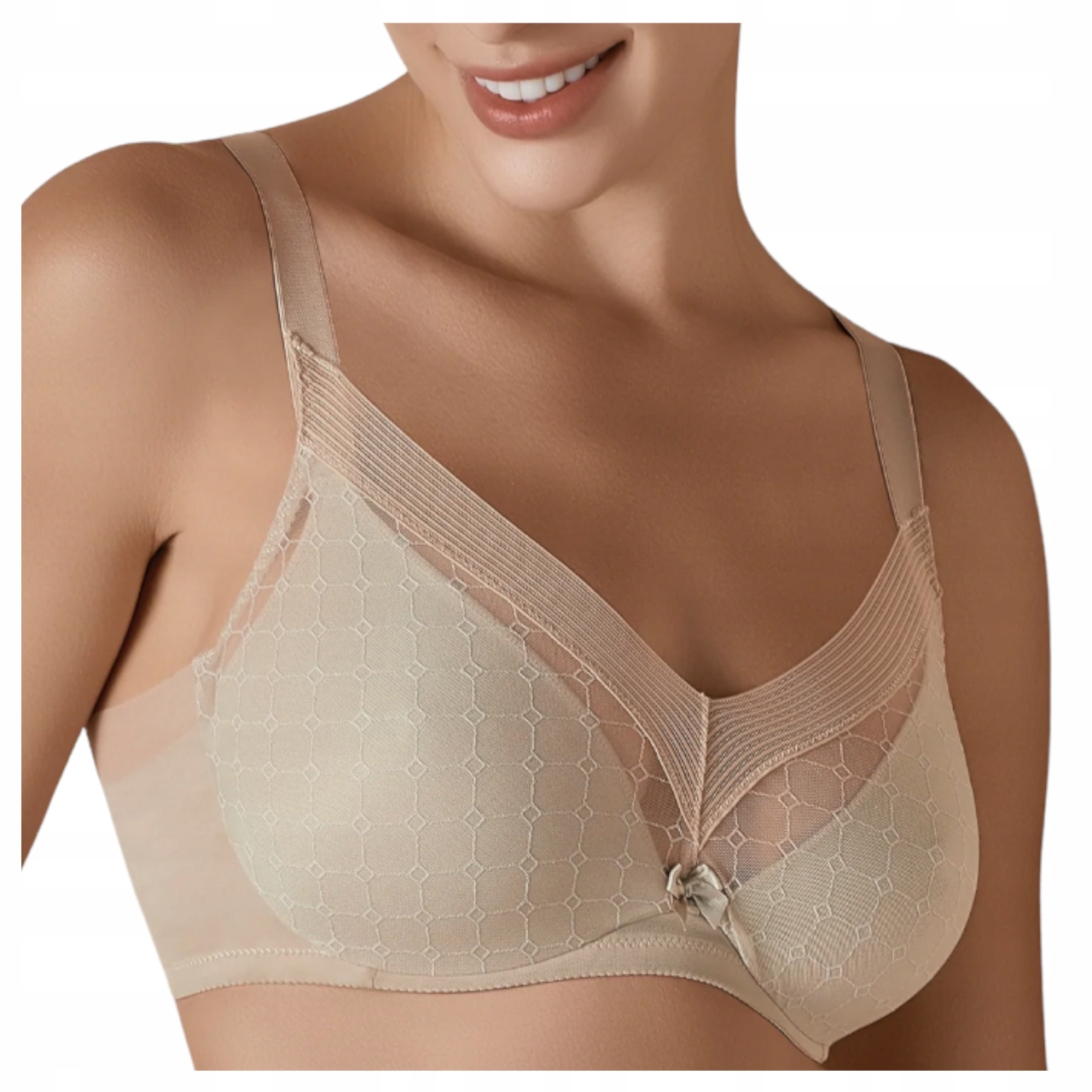 Pohodlná měkká podprsenka s kosticemi lemovaná tylem Roxana Béžová 95C