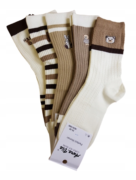 5 X SKARPETY DAMSKIE BAWEŁNIANE Z HAFTEM SKARPETKI JAKOŚĆ PREMIUM Liczba sztuk w zestawie 5