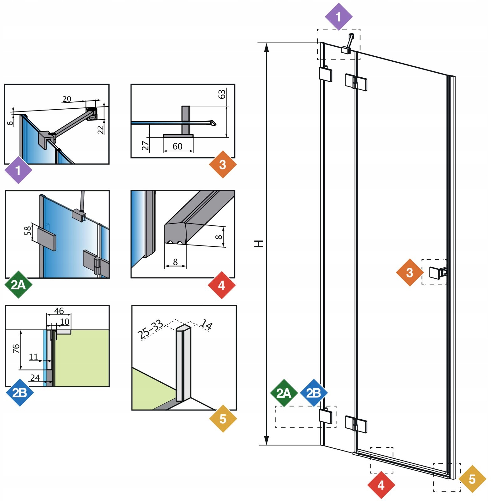 Drzwi prysznicowe wnękowe białe 100 L szkło grafit Szerokość produktu 100 cm