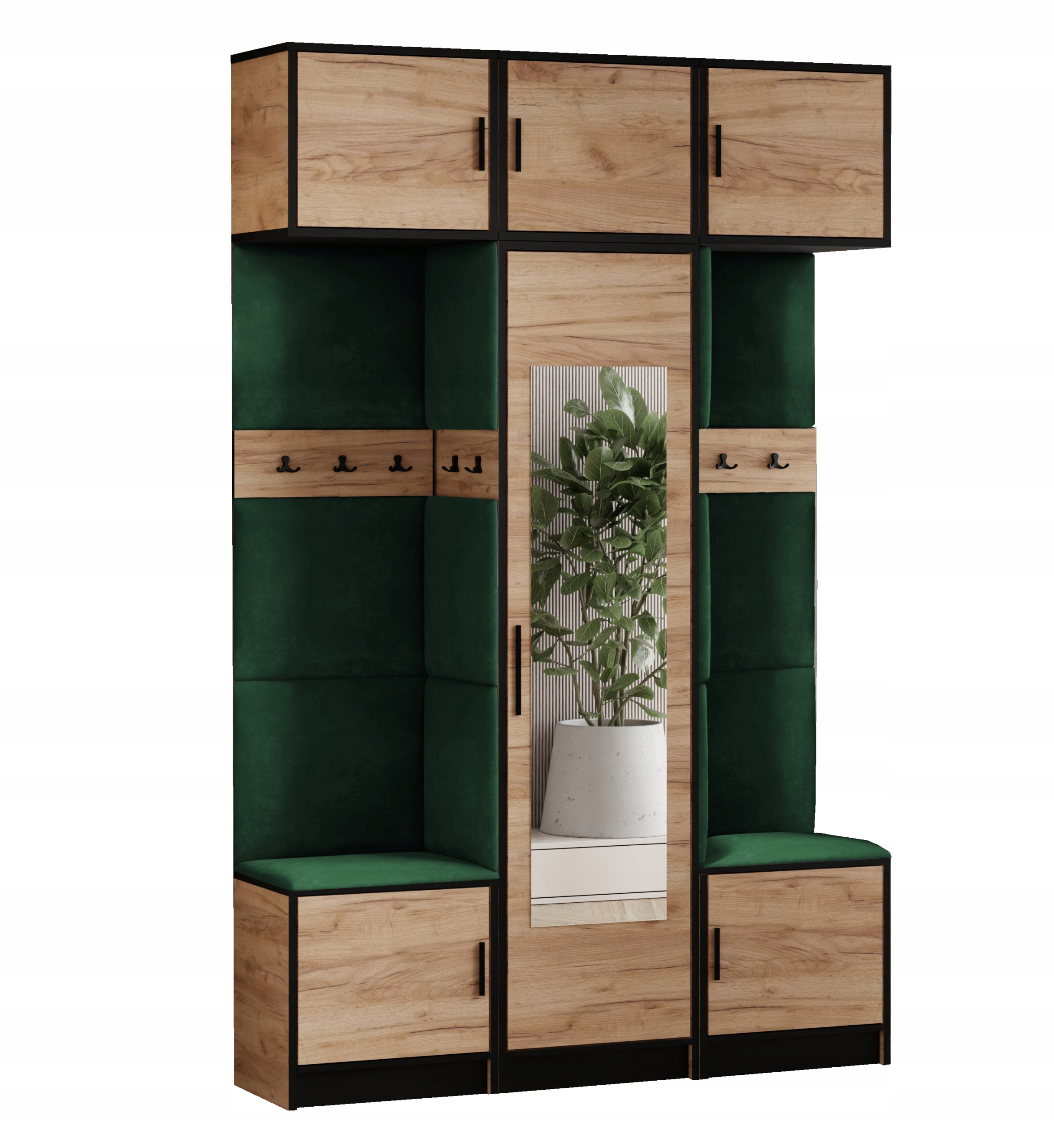 Šatní skříň s nástavcem Dior 16 dub craft zlatý zelená tkanina sedák