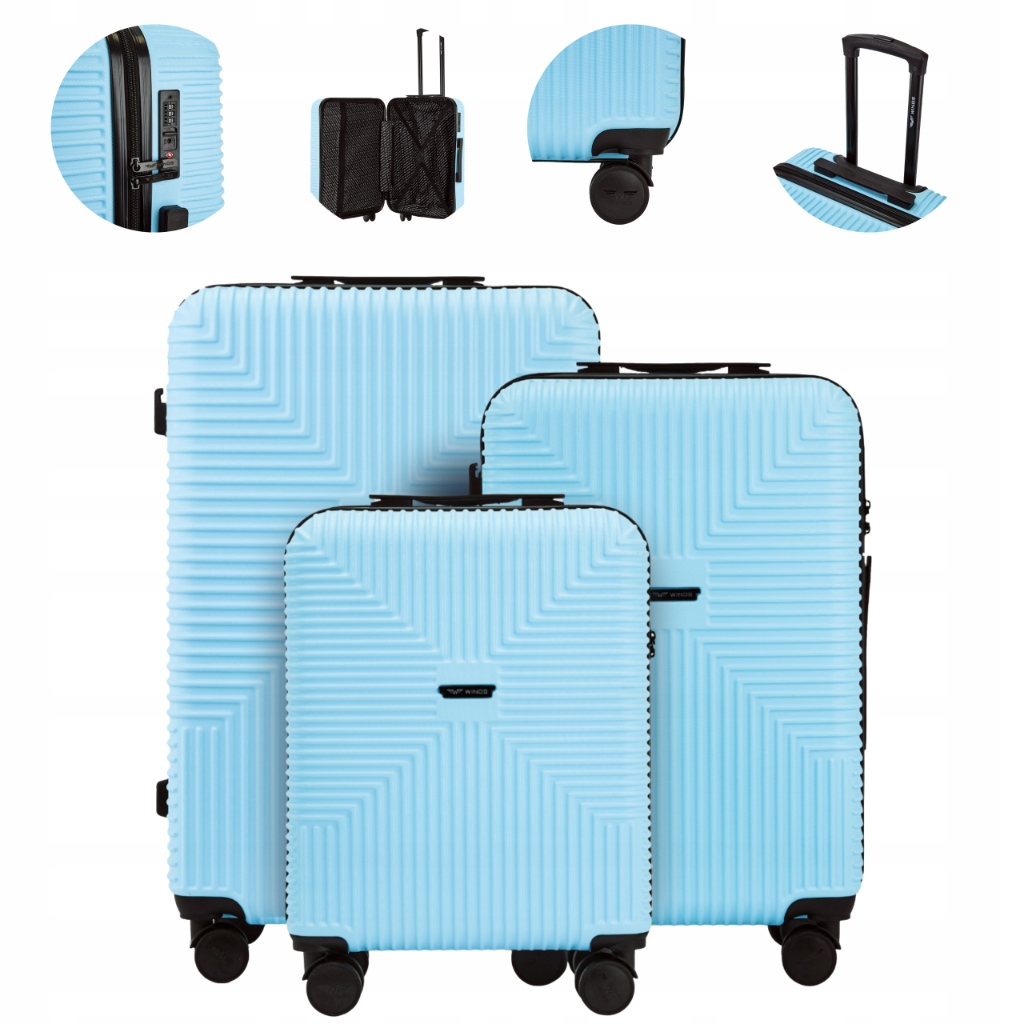 Sada kufrů 3 kusy Wings ekologický polykarbonát lehká, prostorná, 4 kolečka