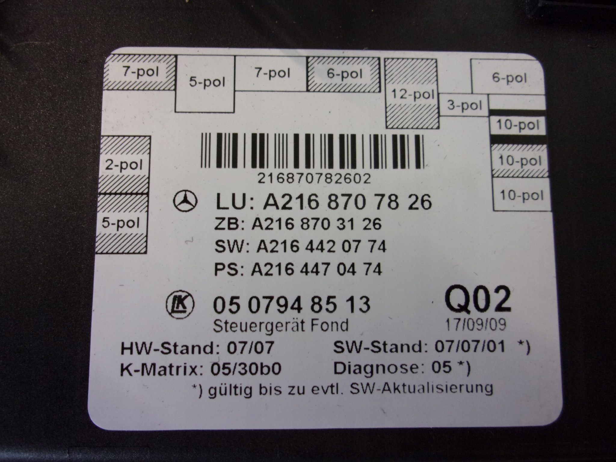 W216 CL 500 module control unit A2168707826