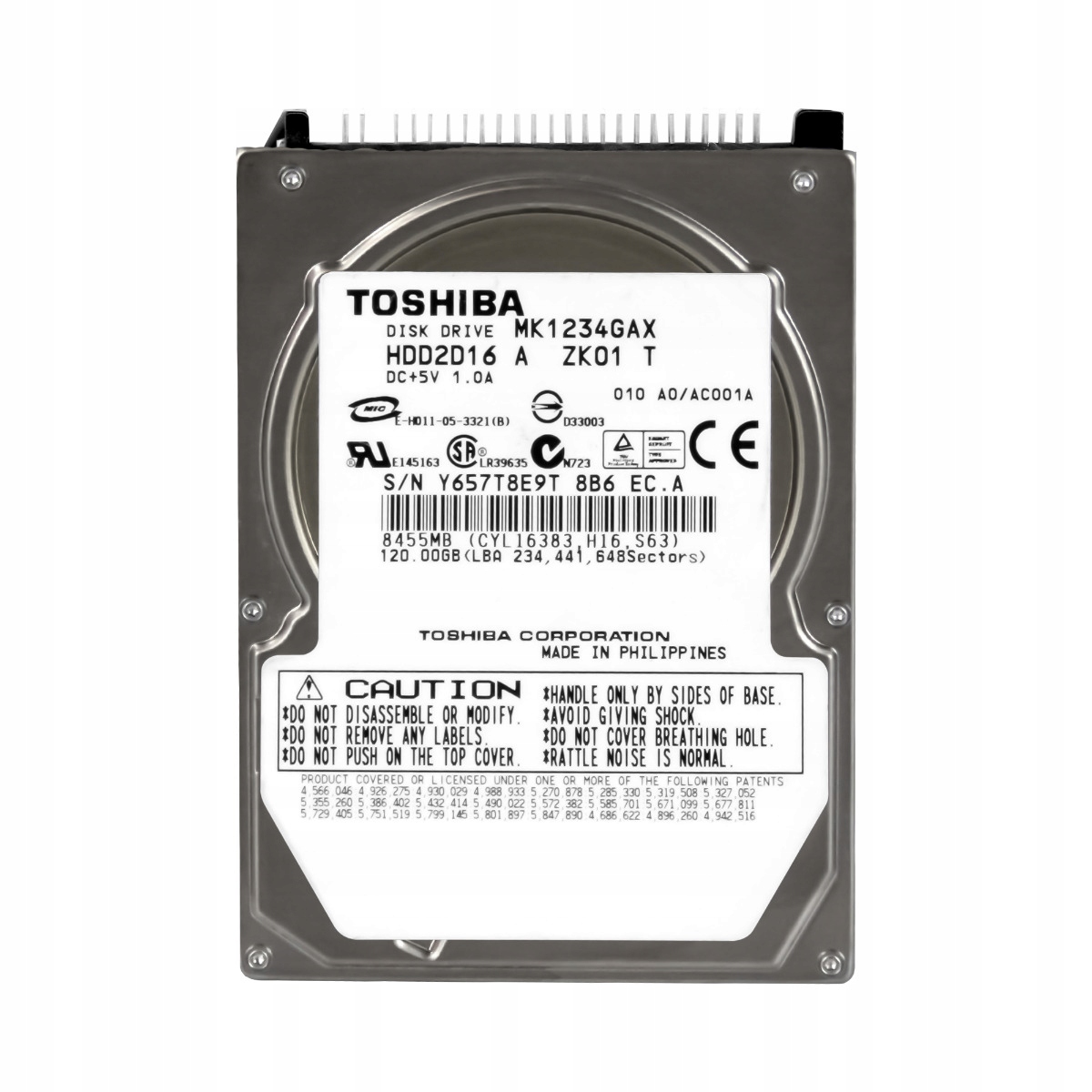 Toshiba 120GB 5,4K 8MB Ata 2,5" MK1234GAX