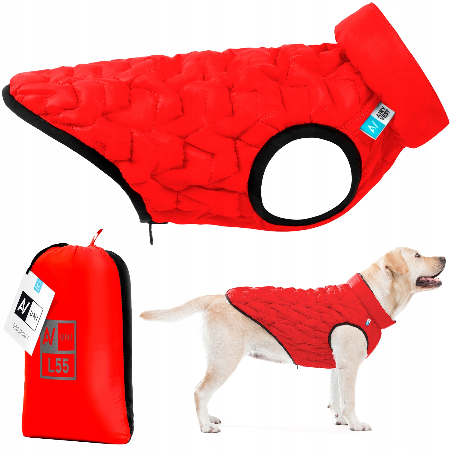 Levně Elastická, oboustranná zimní bunda pro psa, červená-černá, velikost L (L55)