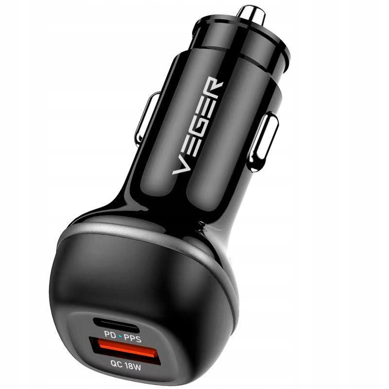 Veger Ładowarka Samochodowa Usb A Usb C Qc Pd 51W Cc62-1A1C Czarna
