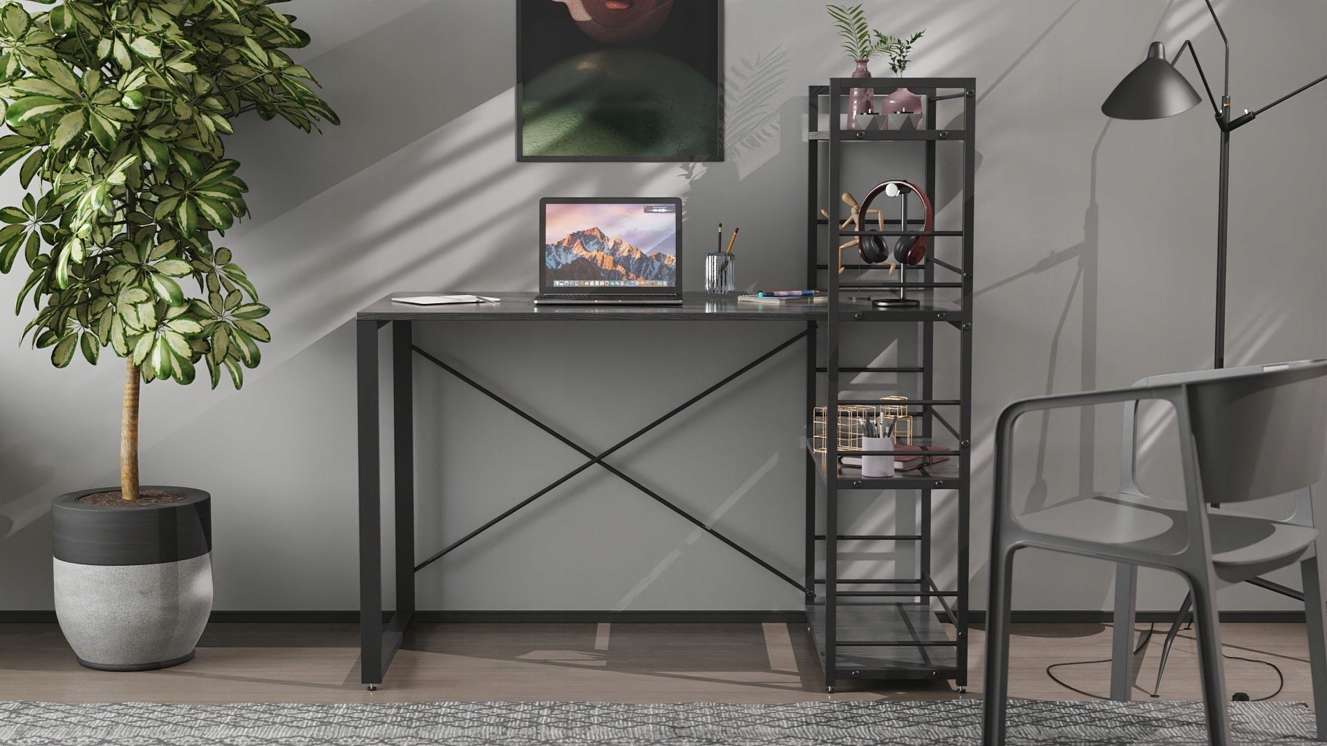 Stôl Connect s regálom 75x120x60 čierny/wenge Tm Smart Regaly