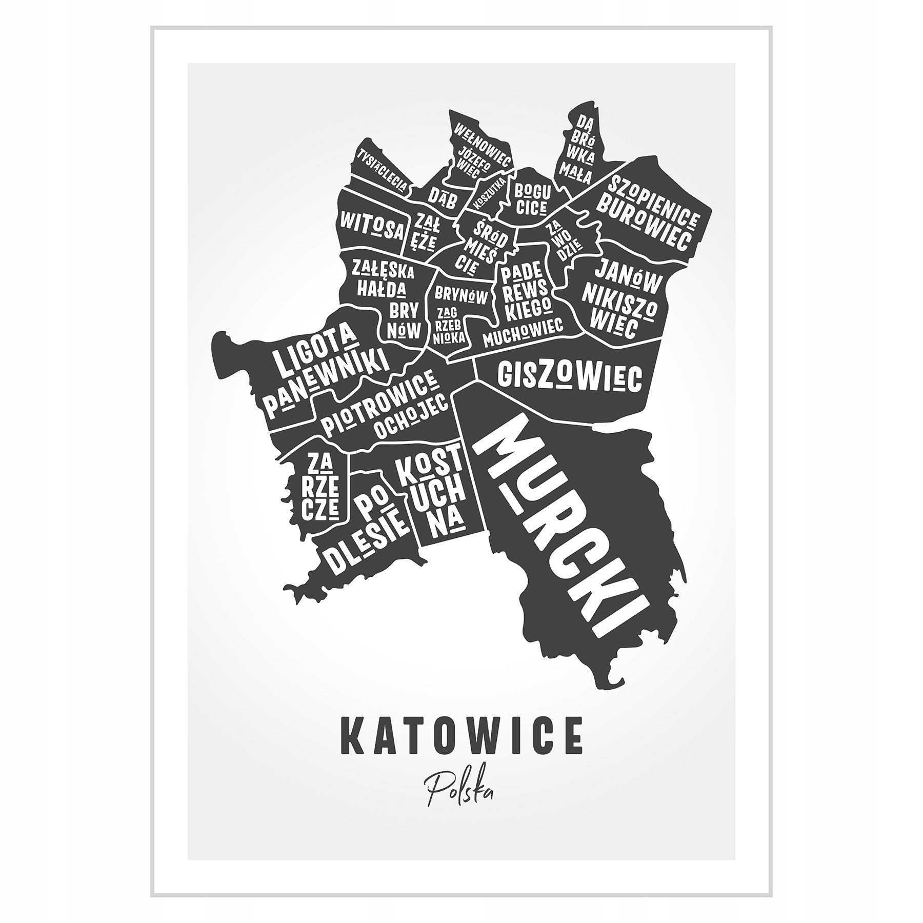 Plakat 50x70 Mapa Katowice Dzielnice miasta (00145) • Cena, Opinie