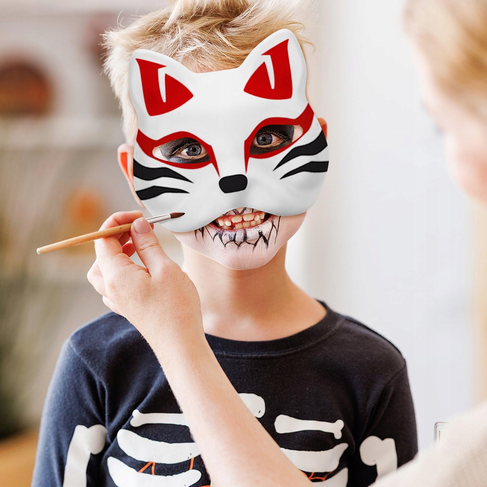 10× Maska na twarz dla kota Therian Halloween Maska Kota do malowania DIY Model Maski