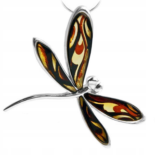 Stříbrný Přívěsek vážka přívěsek s gravírovaným baltský jantar Stříbro 925