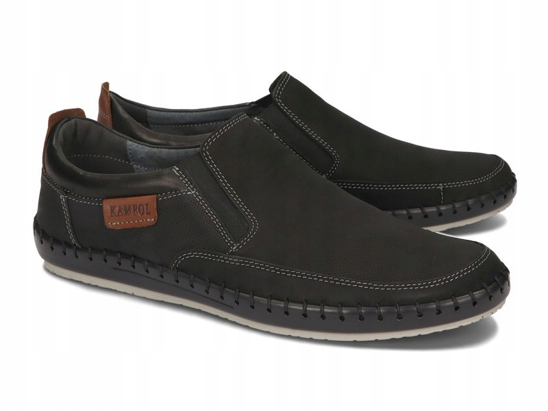 Mokasyny Skórzane Półbuty Męskie Wsuwane Skóra Czarne 51 Rozmiar 43 Marka Kampol