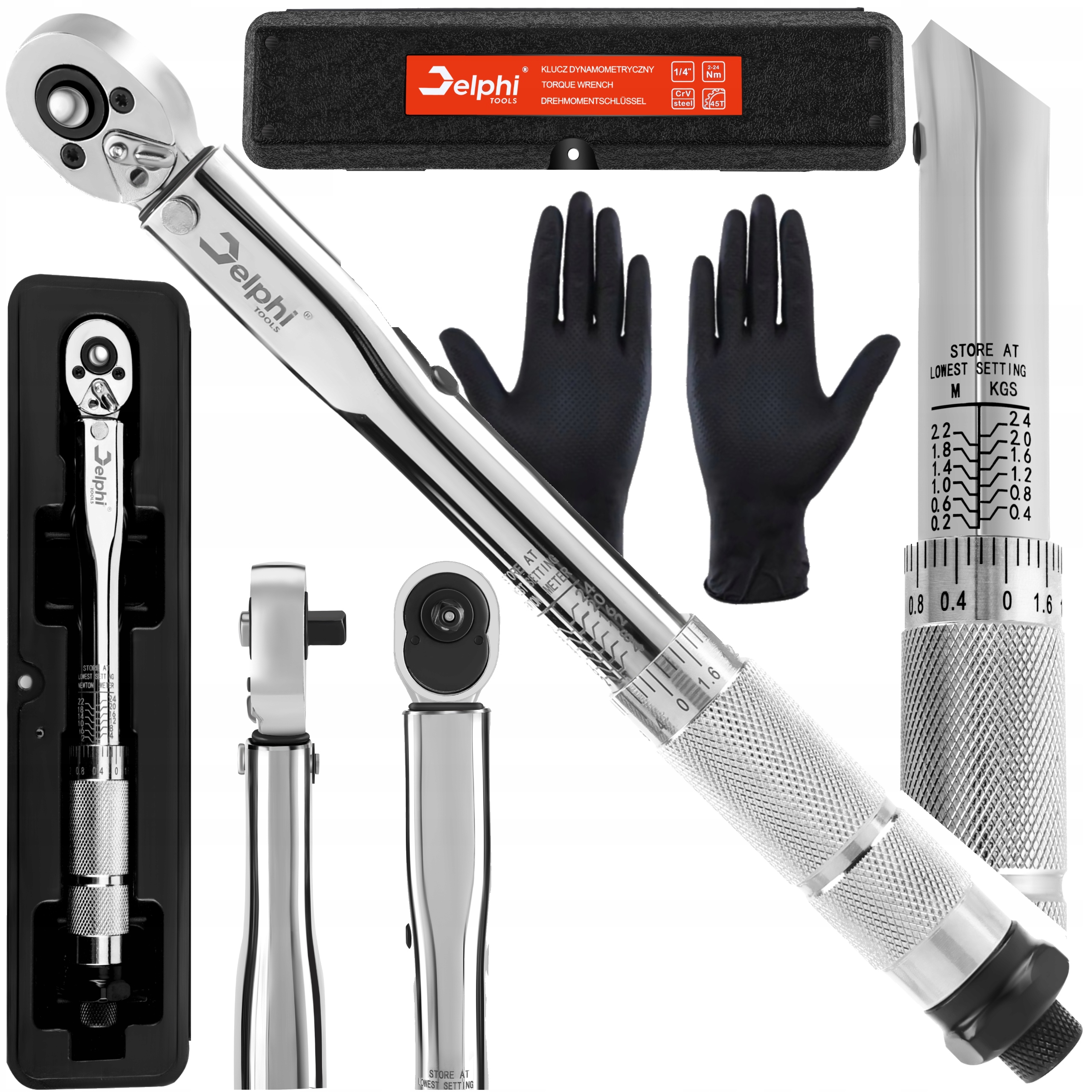 Klucz Dynamometryczny z Blokadą 1/4" Zakres Momentu 2-24Nm CrMO +- 4% Etui