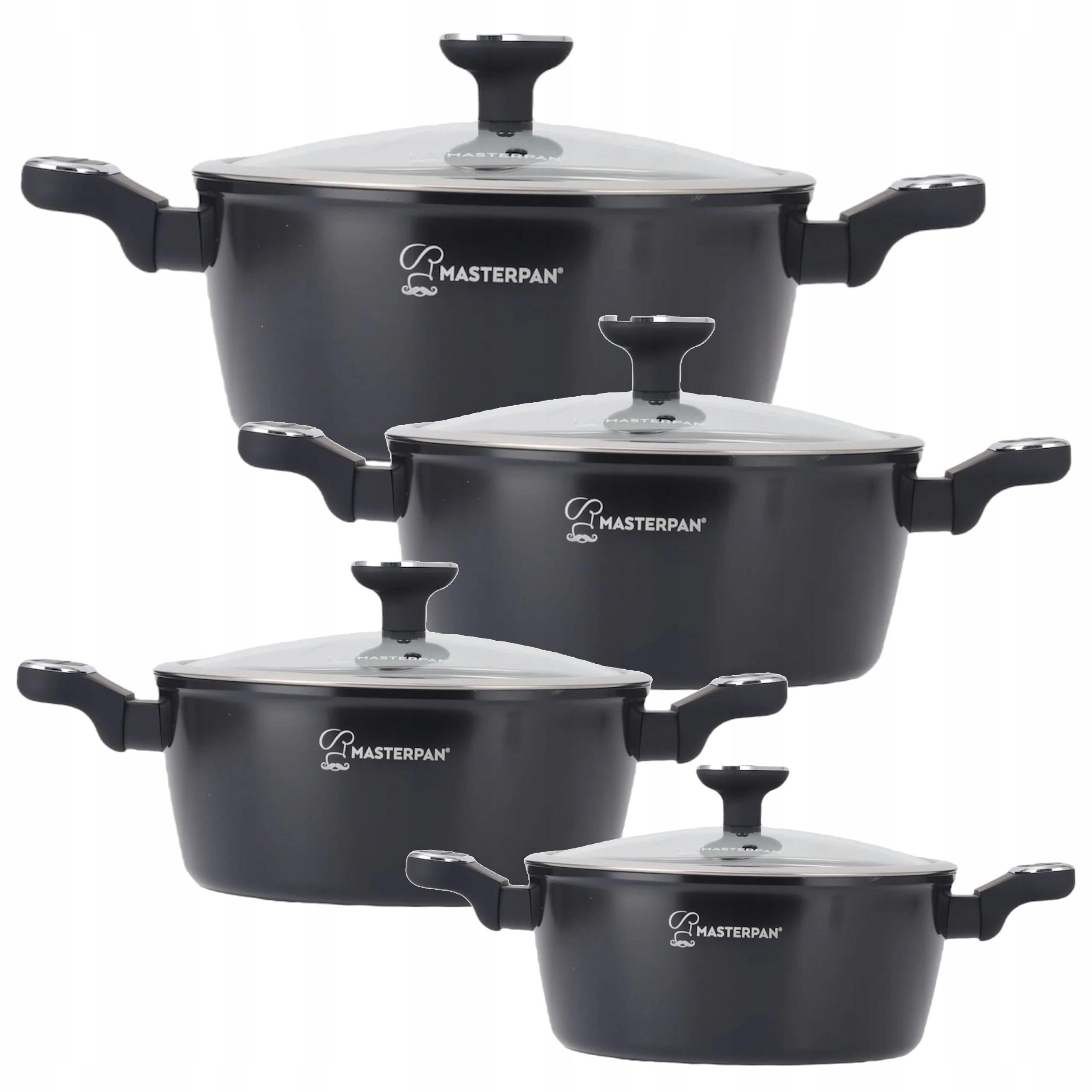 Súprava Hrncov 8 ks , čierna, 16/20/24/28 cm Indukcia Plyn