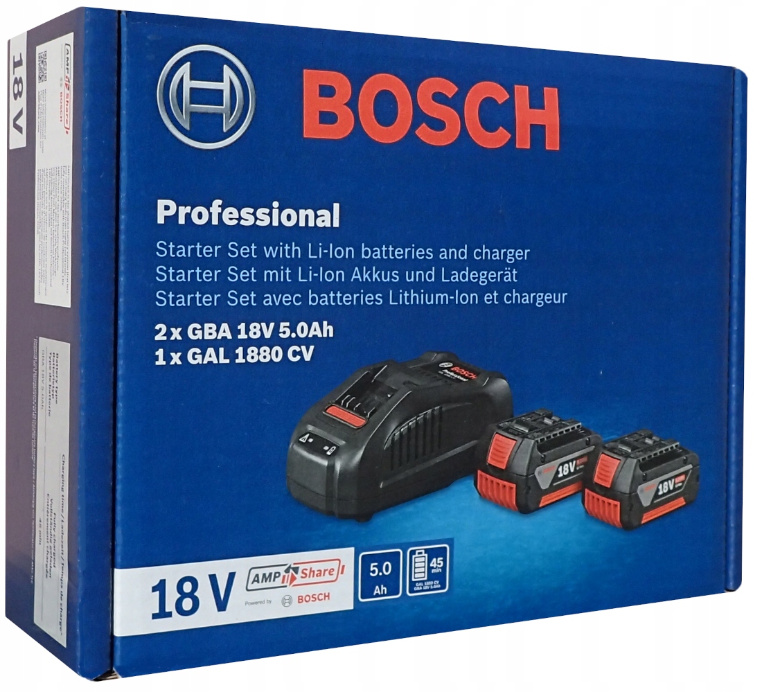 2x Akumulator Bateria Zestaw Bosch 18V Gba 5.0Ah Ładowarka Gal 1880 CV
