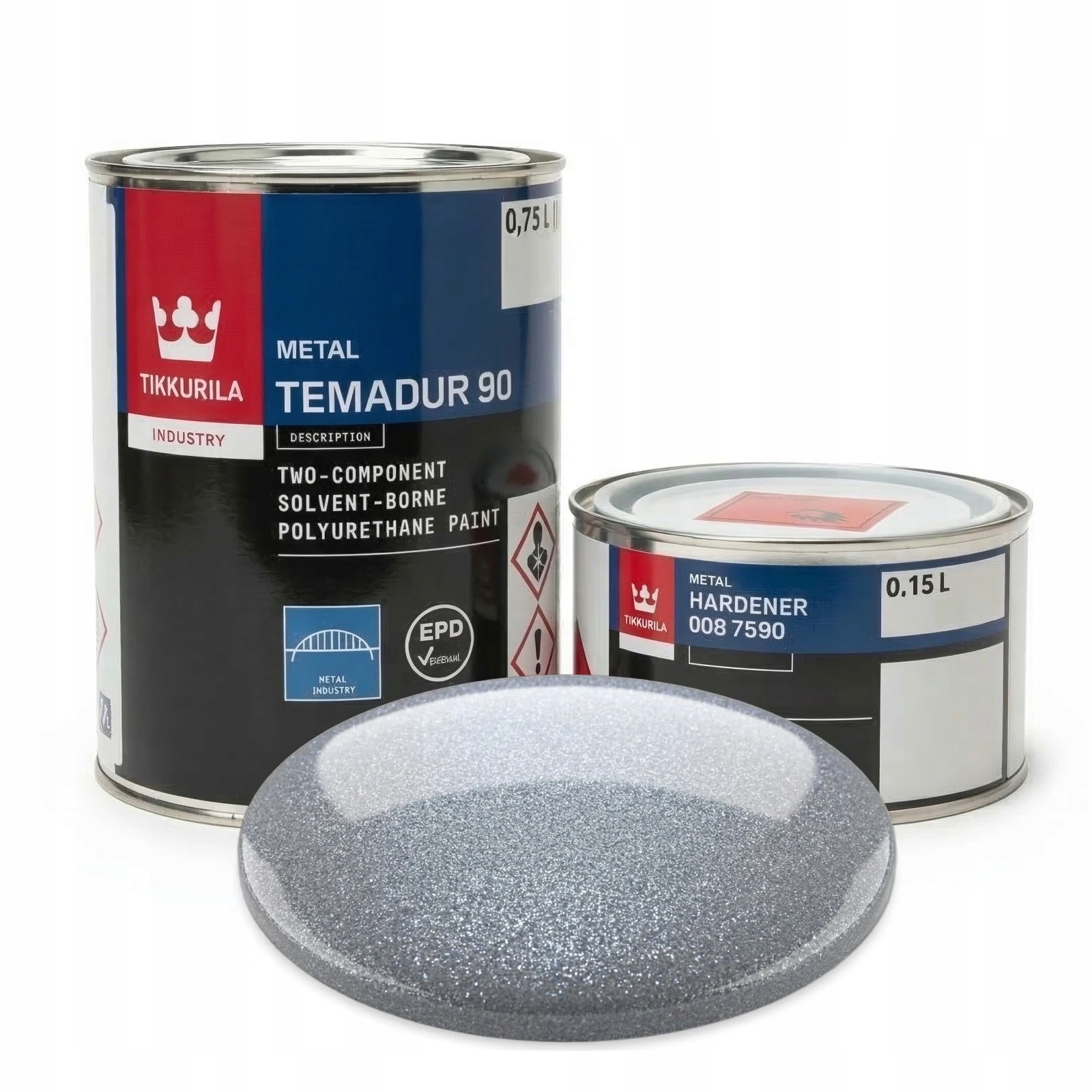 Farba Poliuretanowa do Felg Srebrny Metalik Drobne Ziarno Temadur 90 0,9L