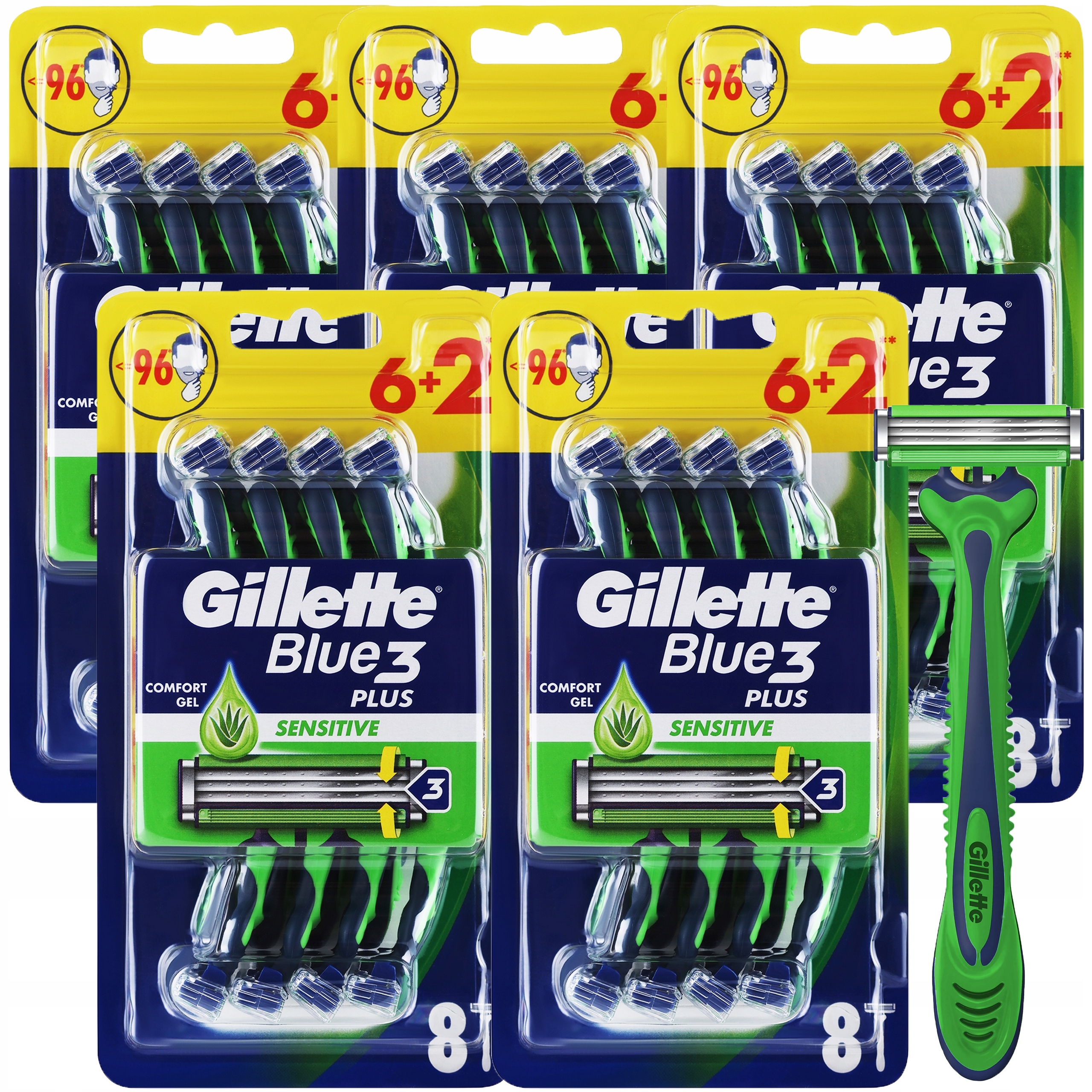Holicí strojky Gillette Blue 3 Plus Sensitive s aloe vera 3 břity 40 ks