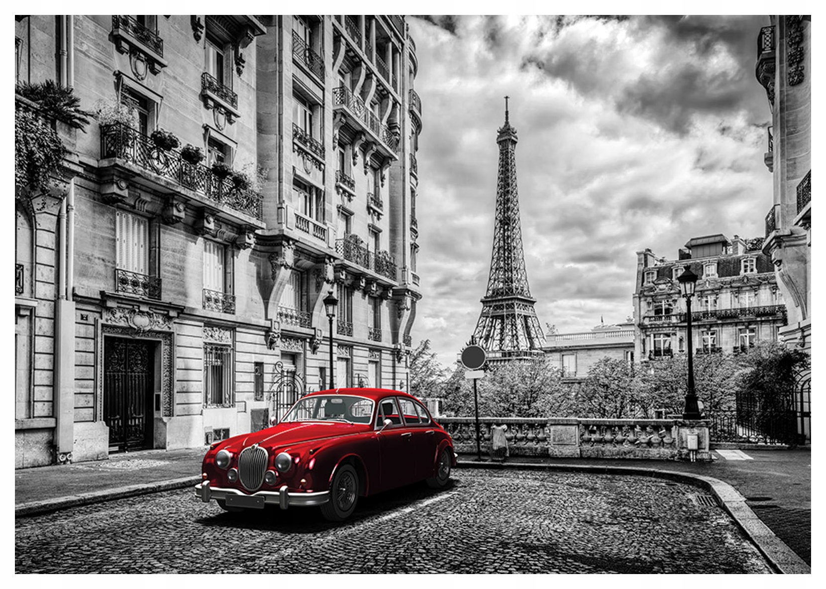 Vliesová fototapeta Paríž Eiffelova veža Červené Retro Auto 312x219 lepidlo