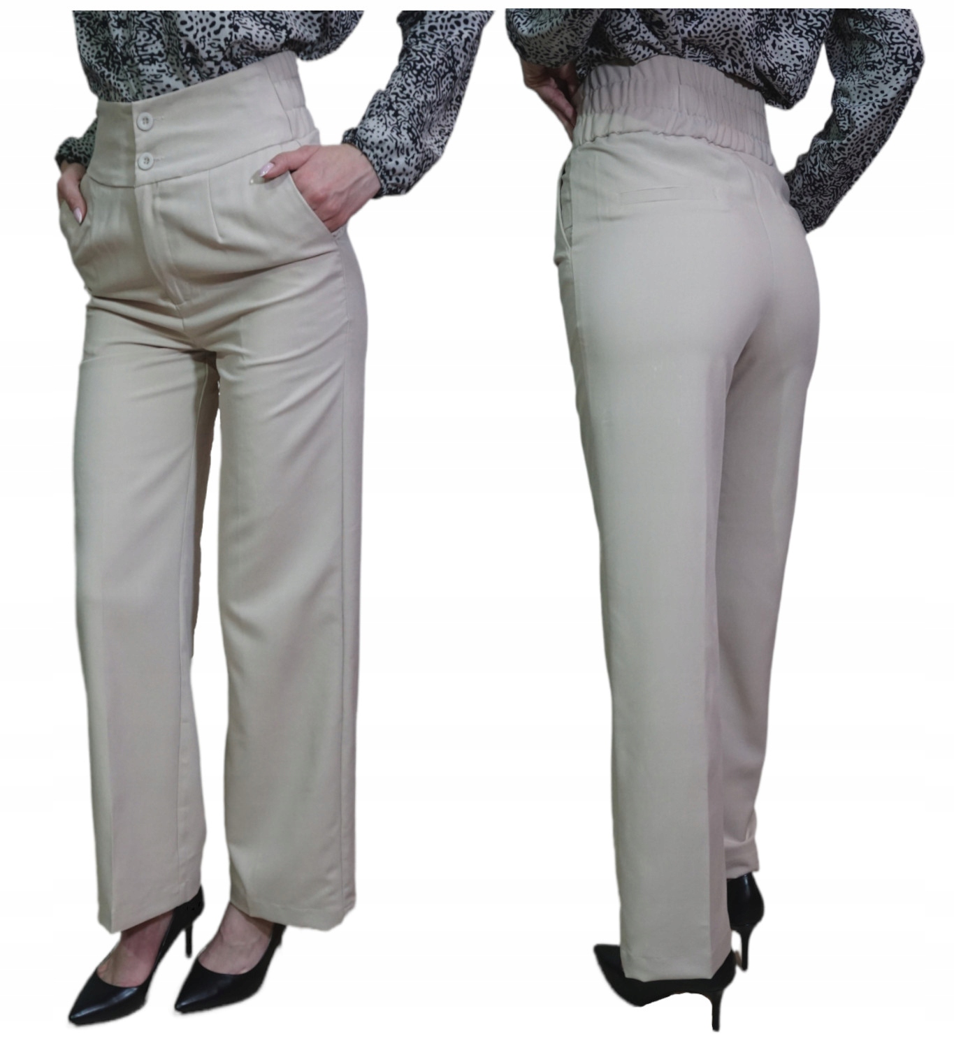 Elegantní Dámské Kalhoty Široké Rovné S Gumičkou, Vysoký Pas Freesia XL