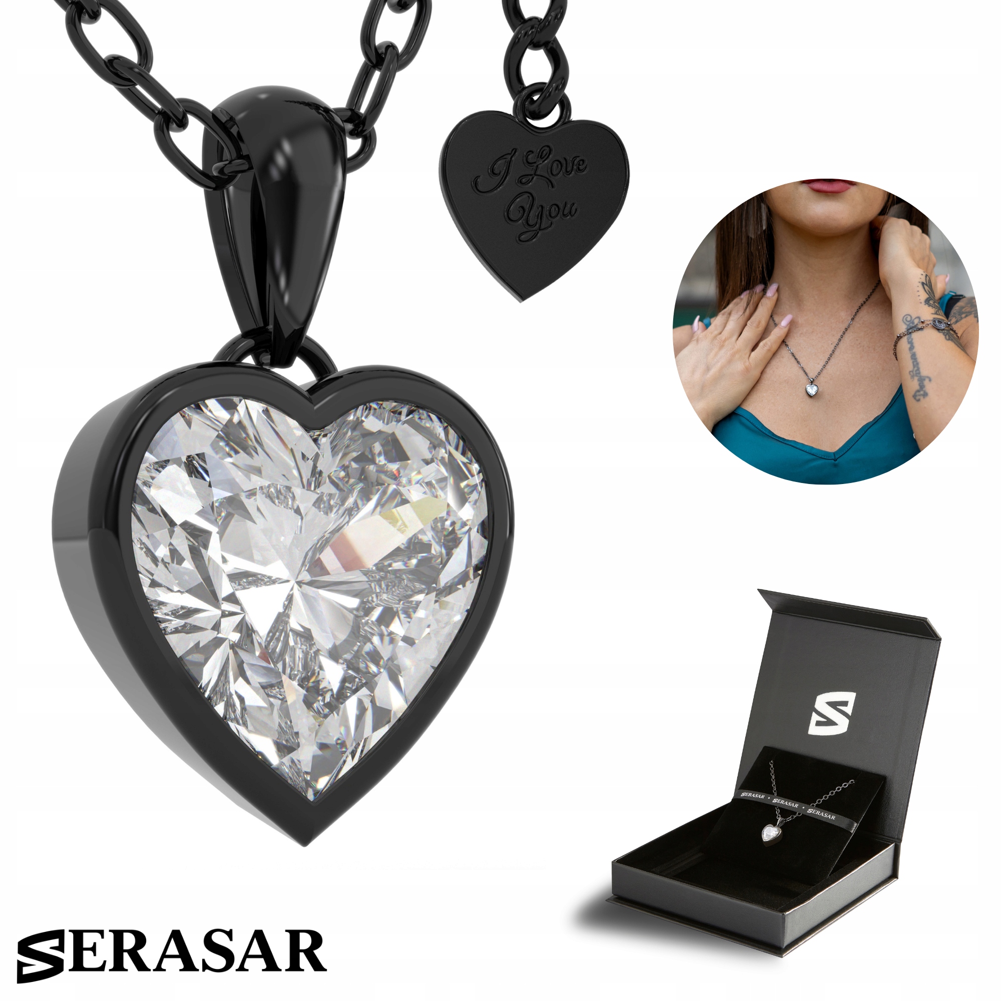 Serasar, Stříbrný náhrdelník [Love] černý, Dárek k Valentýnu