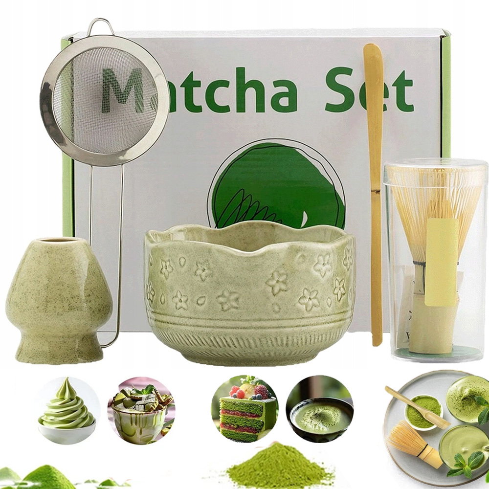 Levně Tradiční Sada Matcha Keramika Bambus Zelená S Miskou A Šlehací Metlou
