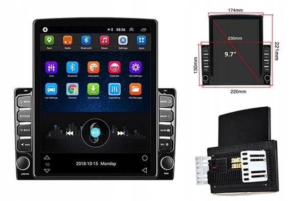 RADIO 2 DIN GPS ANDROID 9 WIFI BT USB 32GB 9,7'' Podświetlenie przycisków wielokolorowe