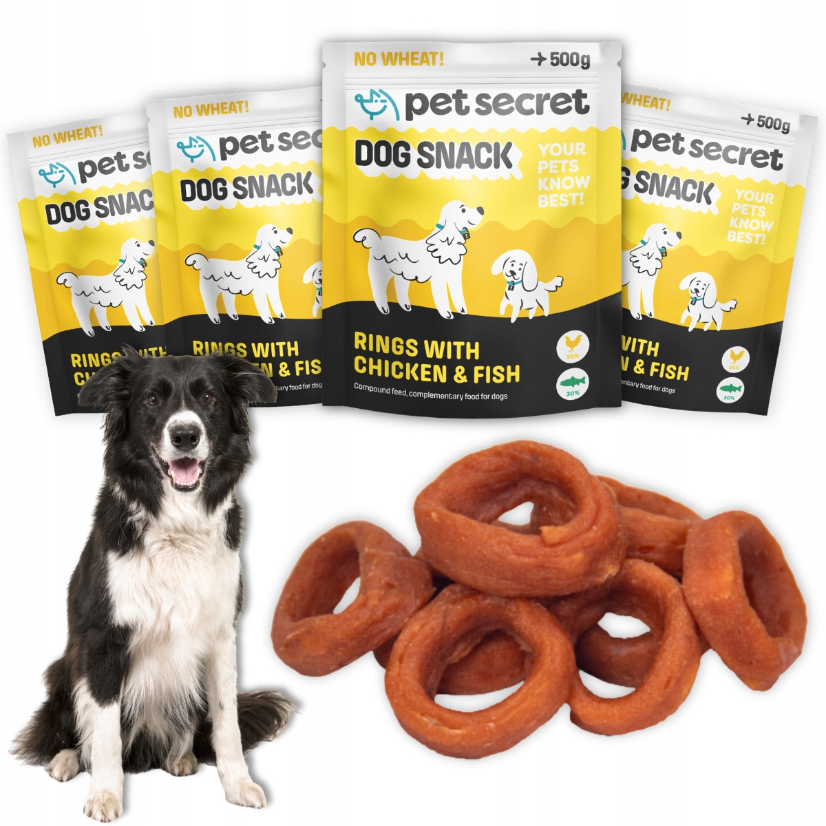 Pochoutky pro psa 4x500 g Masové kroužky z kuřecího masa a ryb Ringi Pet Secret