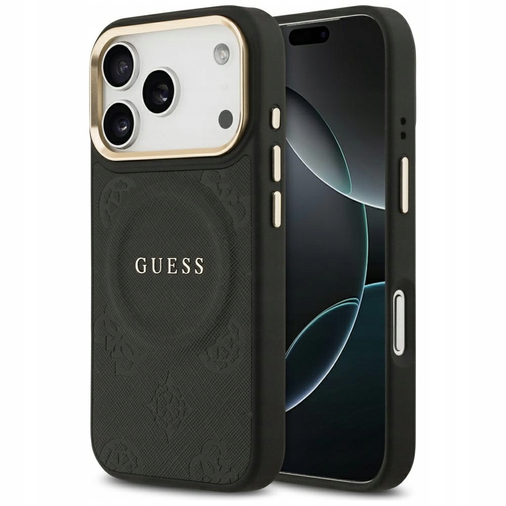 Etui Guess Peony Hot Stamp MagSafe na iPhone 17 Pro czarne Guess