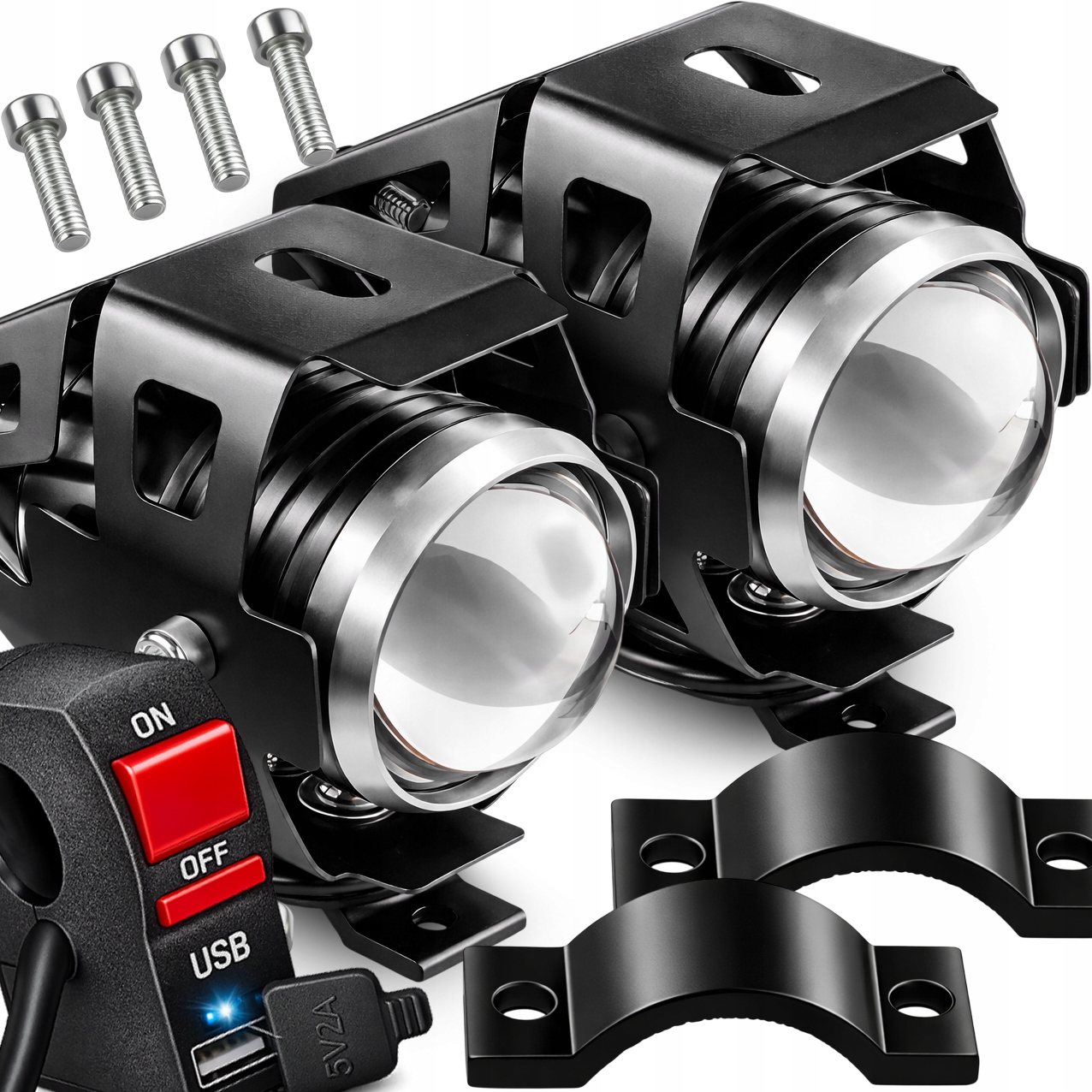 Halogenové Led motocyklové světlomety, čočka, lampa Halogen, černá U5 3000LM