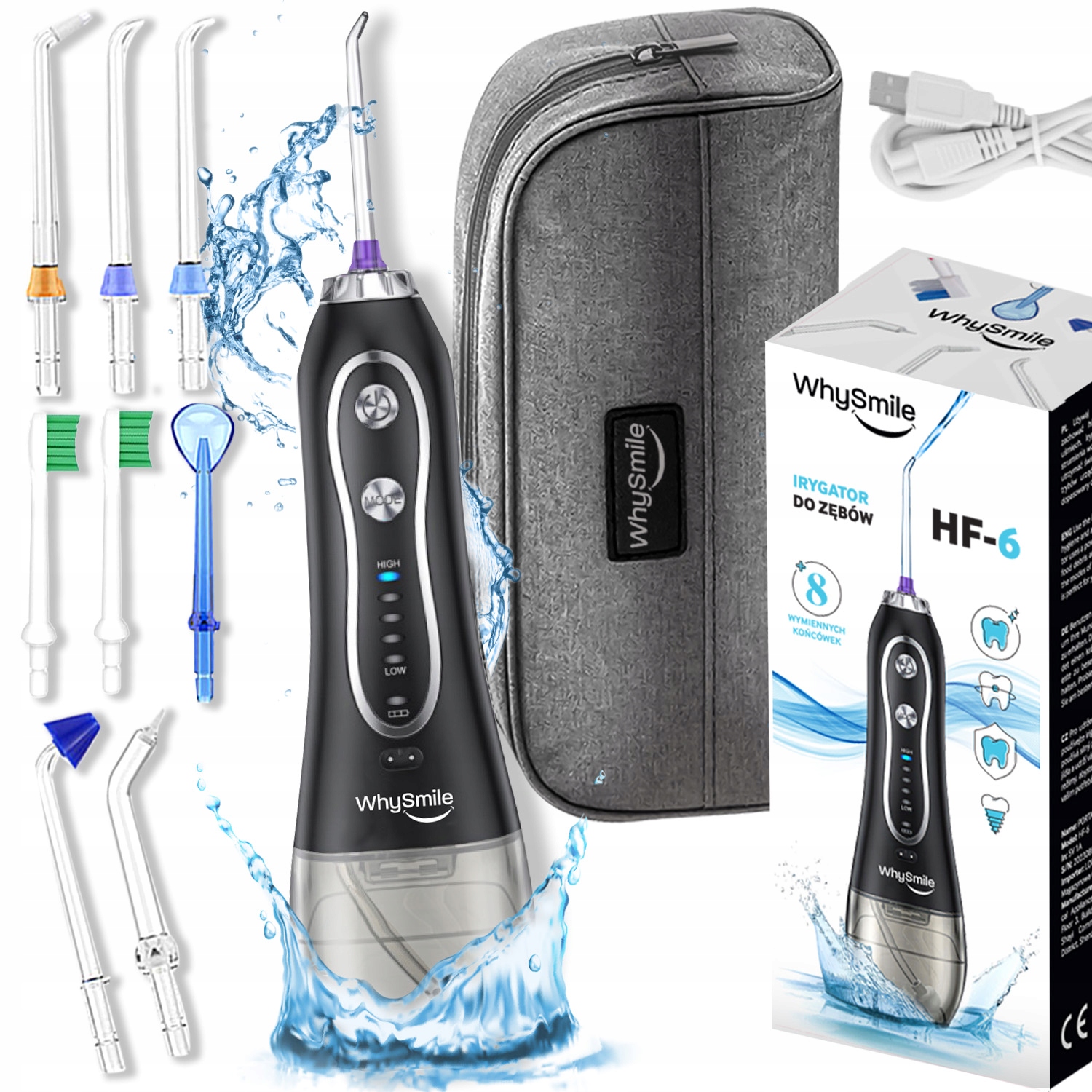 Irygator do Zębów Bezprzewodowy Dentystyczny 8 Dysz 5 trybów +Etui Podróżne