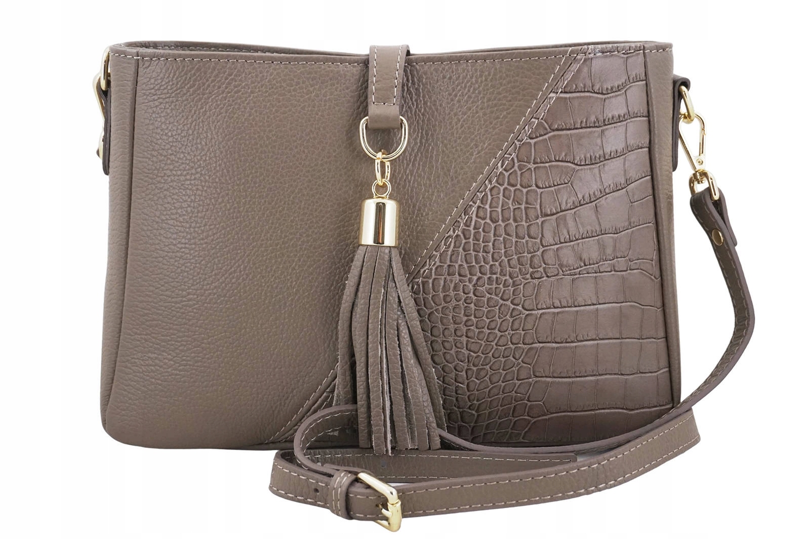 Dámská kabelka z přírodní kůže s ozdobným střapcem béžová tmavá