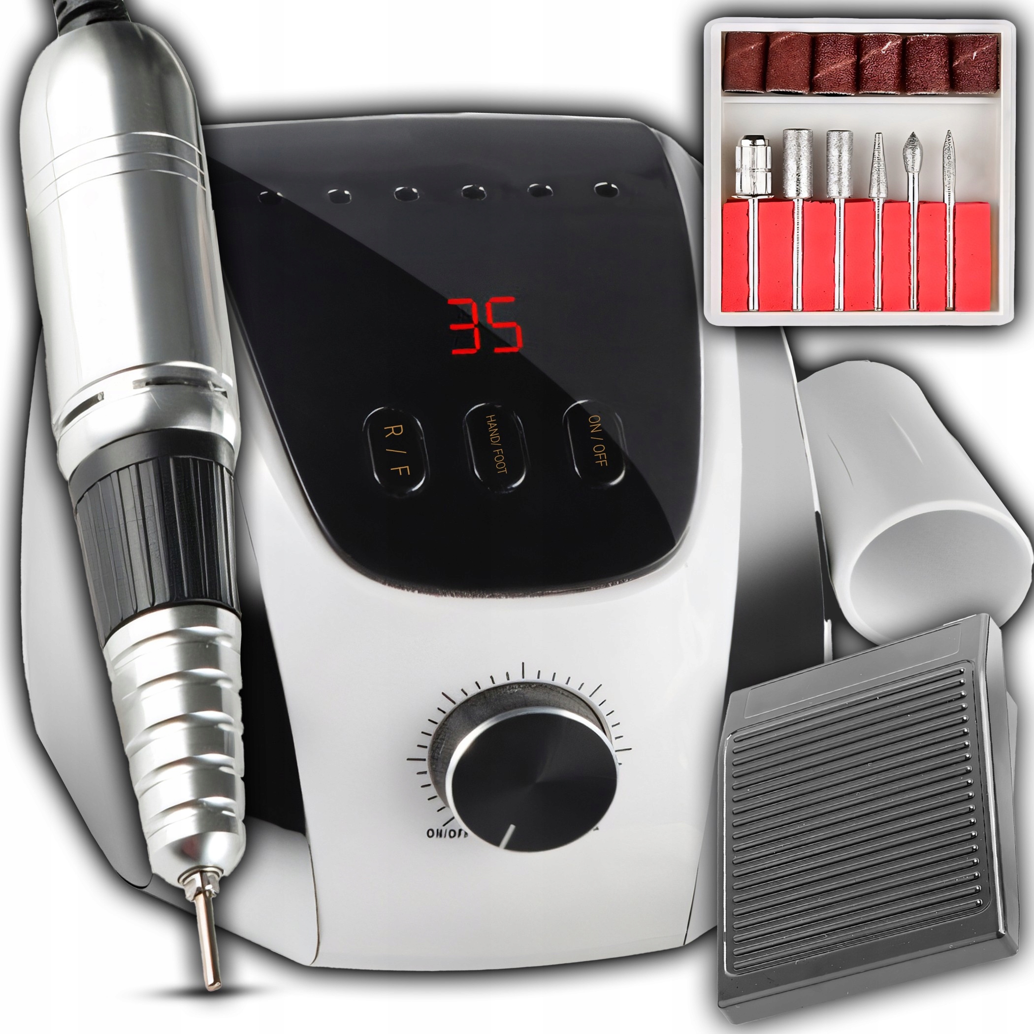 Bruska Na Nehty Manikúra Pedikúra Hybridní 65W LCD Sada Fréz XL