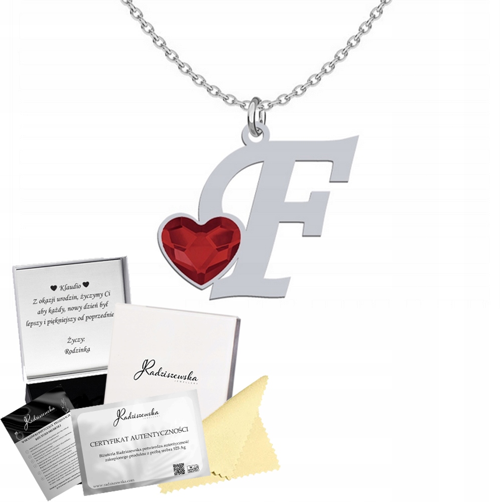Stříbrný Náhrdelník S Písmenem F Křišťál Srdce Dárek K Narozeninám 925 Přání