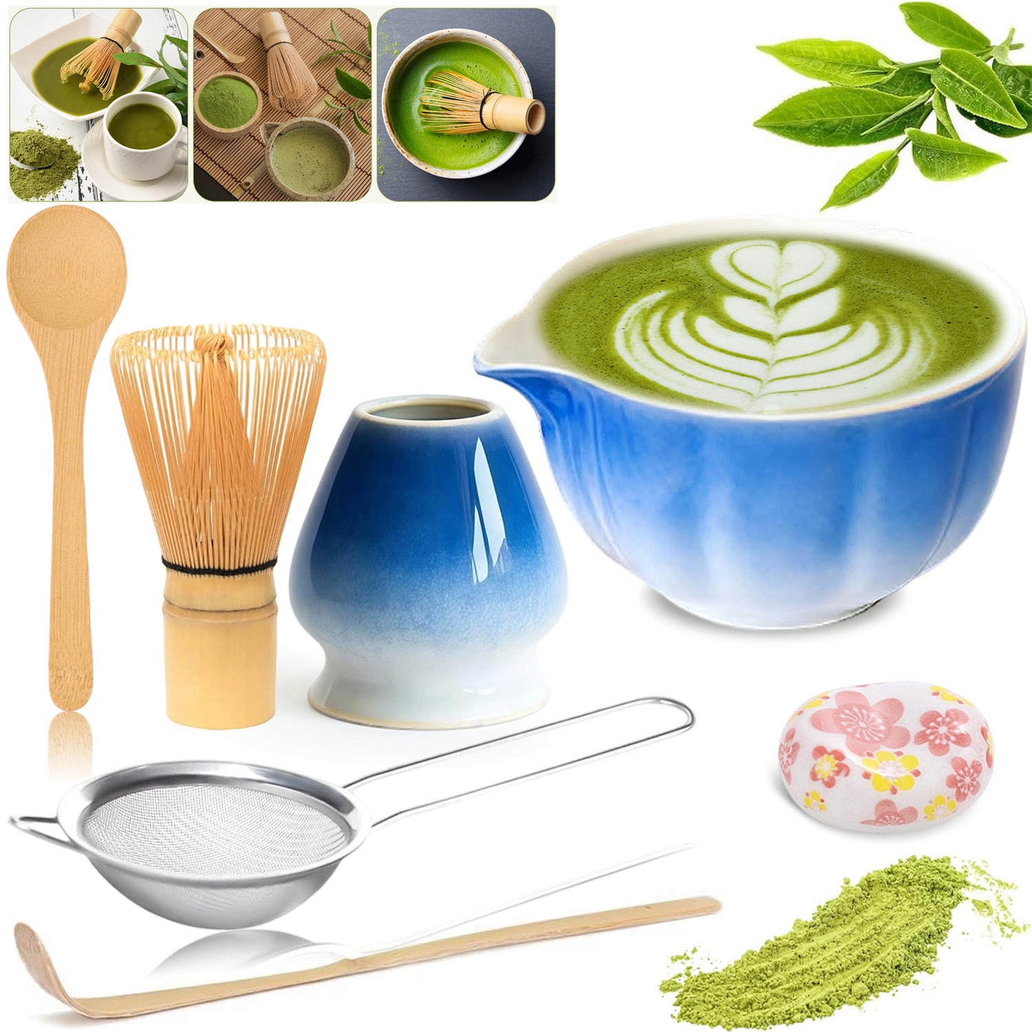 Levně Dárková Sada Na Čaj Matcha Šálek Metlička Zelená 7KS Jako Dárek