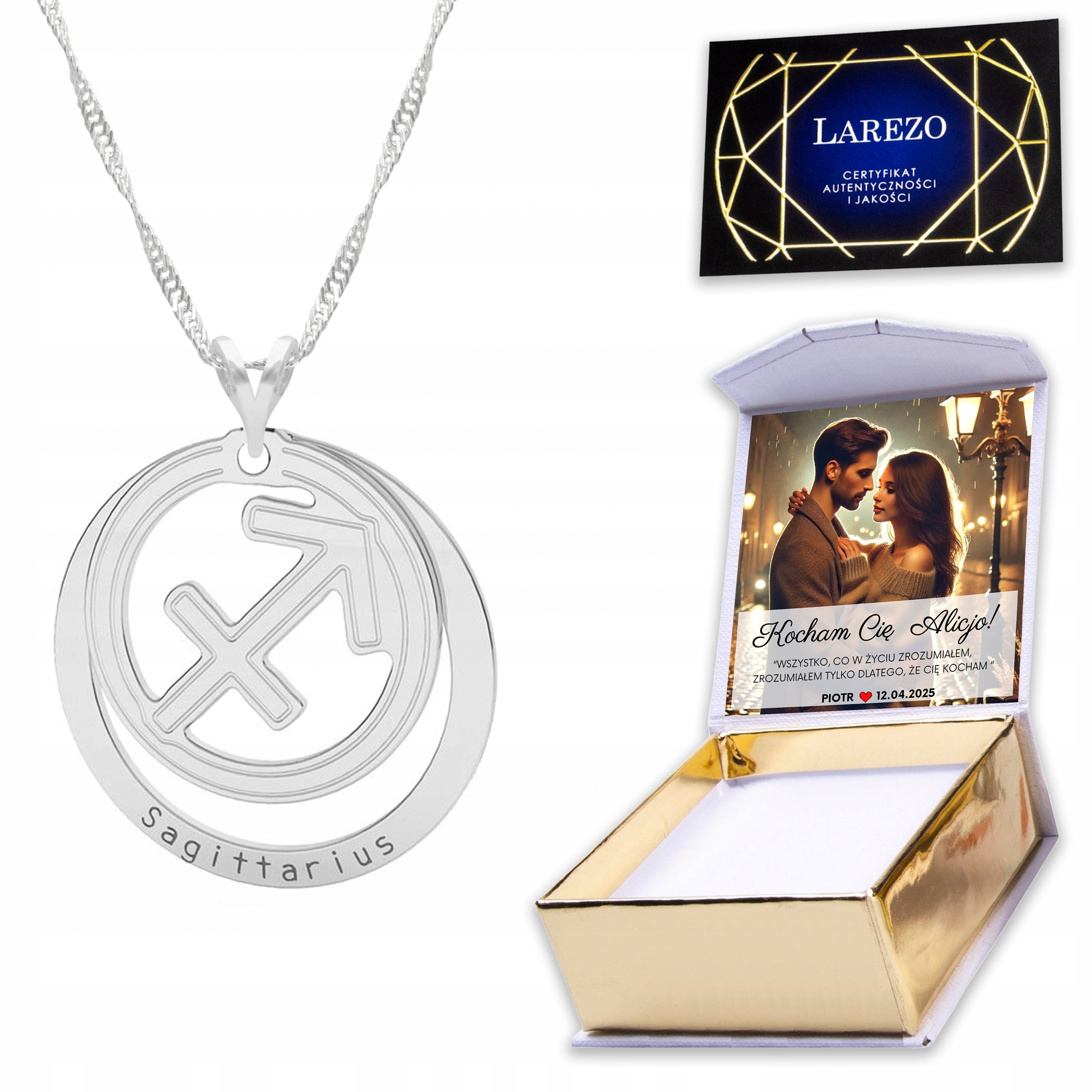 Stříbrný náhrdelník 925 se střelcem Sagittarius Znamení zvěrokruhu Střelec Potisk