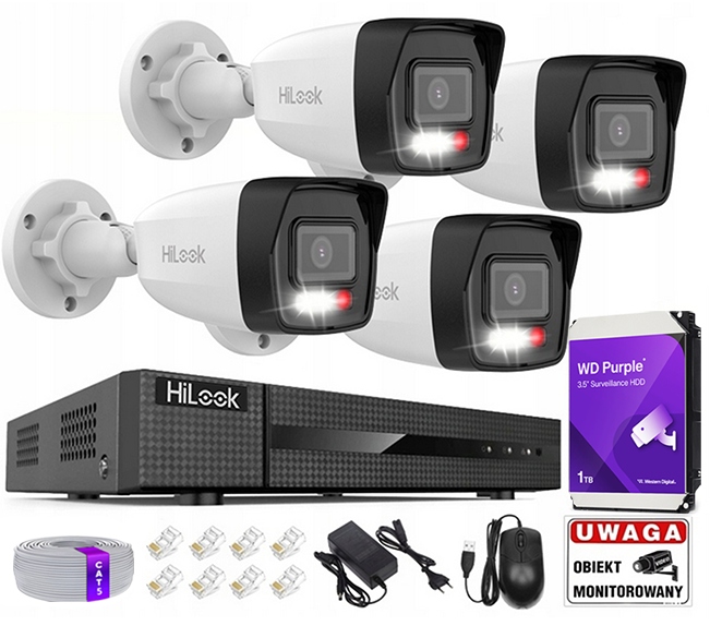 Sada pro monitorování 4MPx Hilook Hikvision PoE 4 kamery IPCAM-B4-30DL