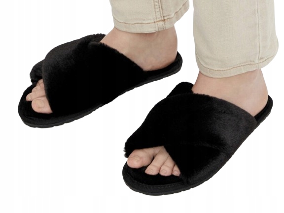 Bianco Černé Dámské Pantofle S Kříženou Kožešinou 41 Tlc