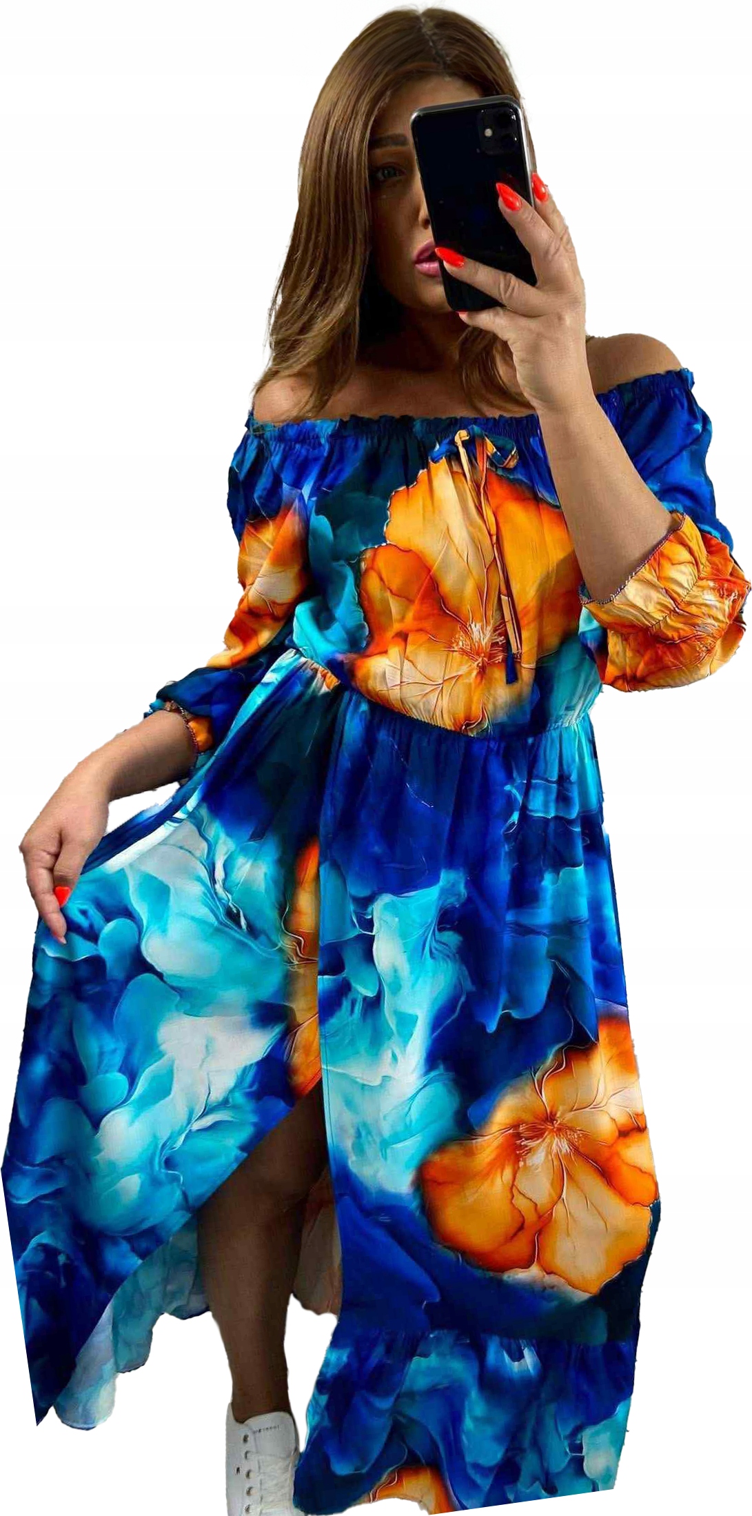 Šaty se španělským výstřihem Letní vzdušná viskóza vel 52