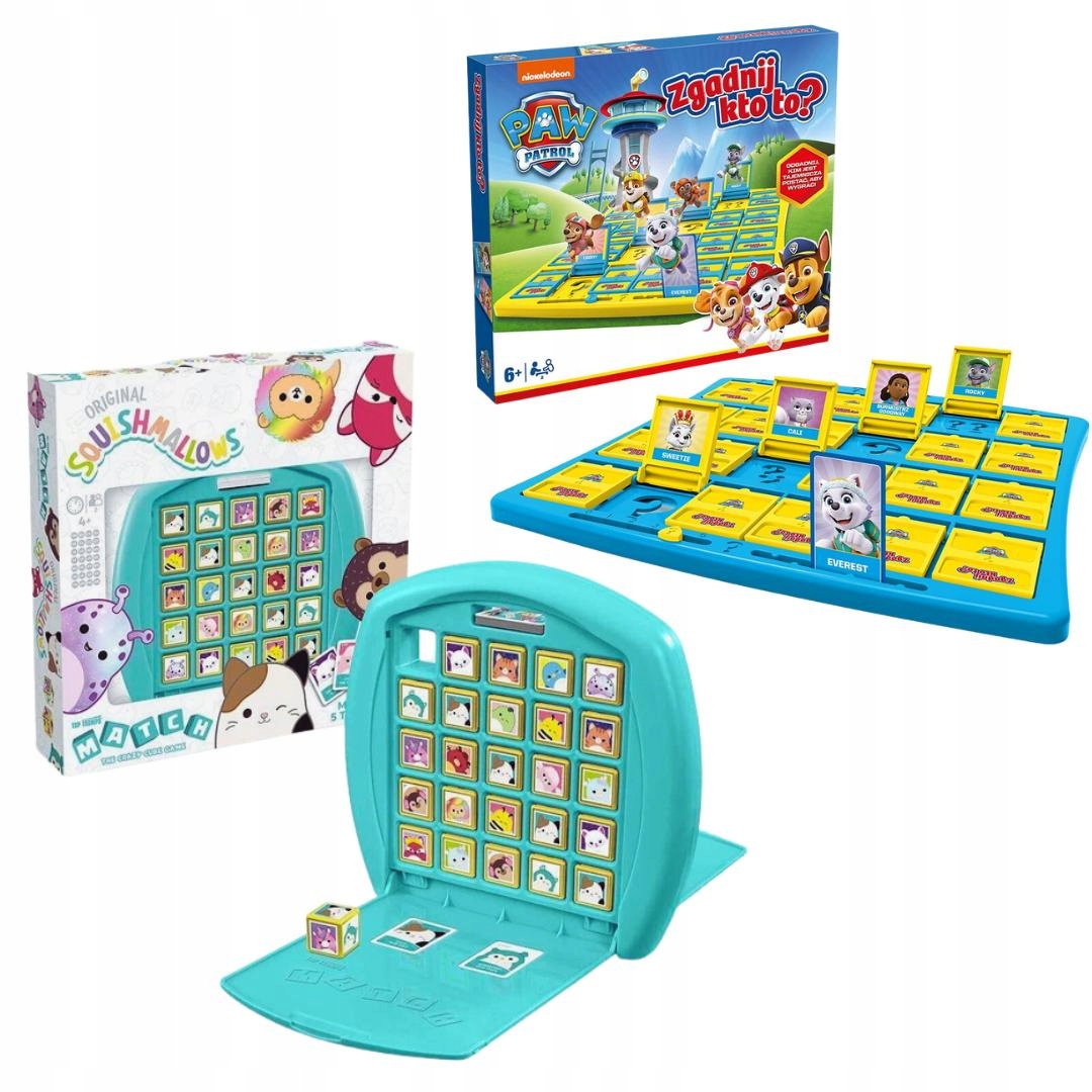 2 Gry Planszowe Dla Dzieci: Squishmallows Match Zgadnij Kto To Psi Patrol