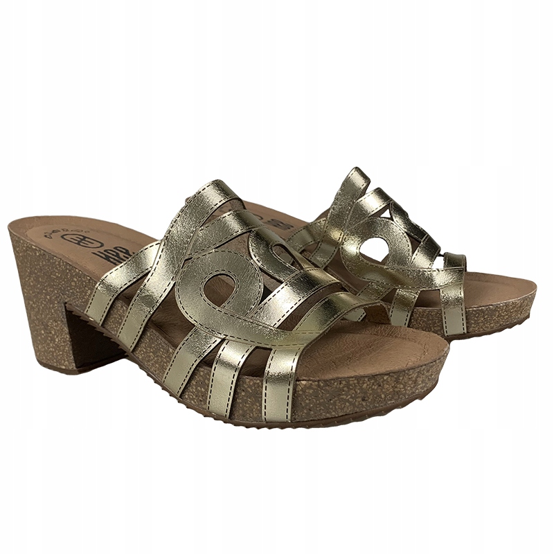 Klapki na obcasie HEE 24061 złoty skórzane R.36 Wzór dominujący bez wzoru