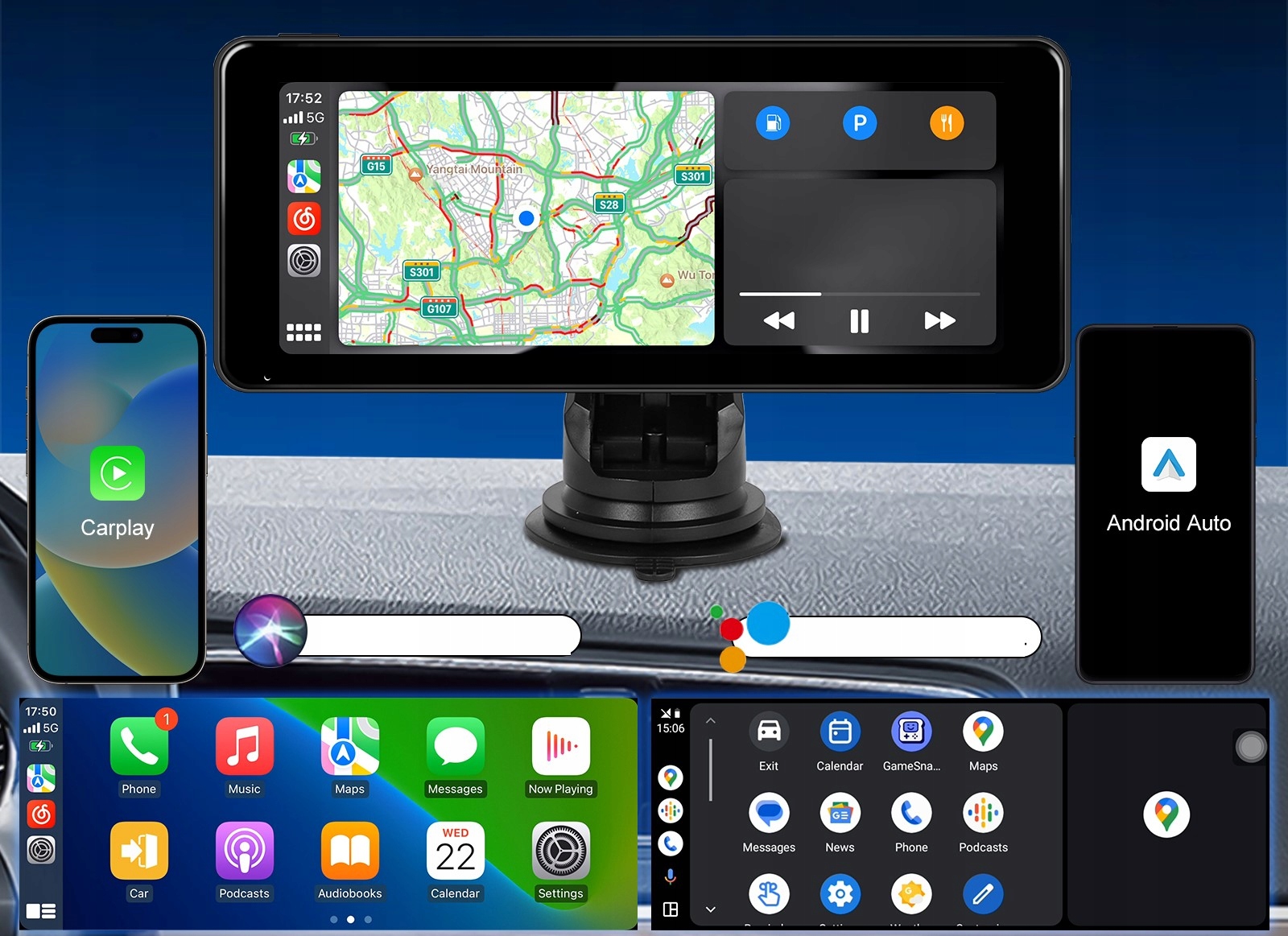 RADIO STACJA MULTIMEDIALNA MONITOR APPLE CARPLAY ANDROID 13 GPS WIFI 7-32 V Wysokość produktu 8.8 cm